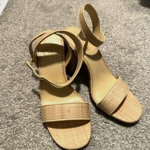 Raffia peep-toe block heels (7.5) - NWOT